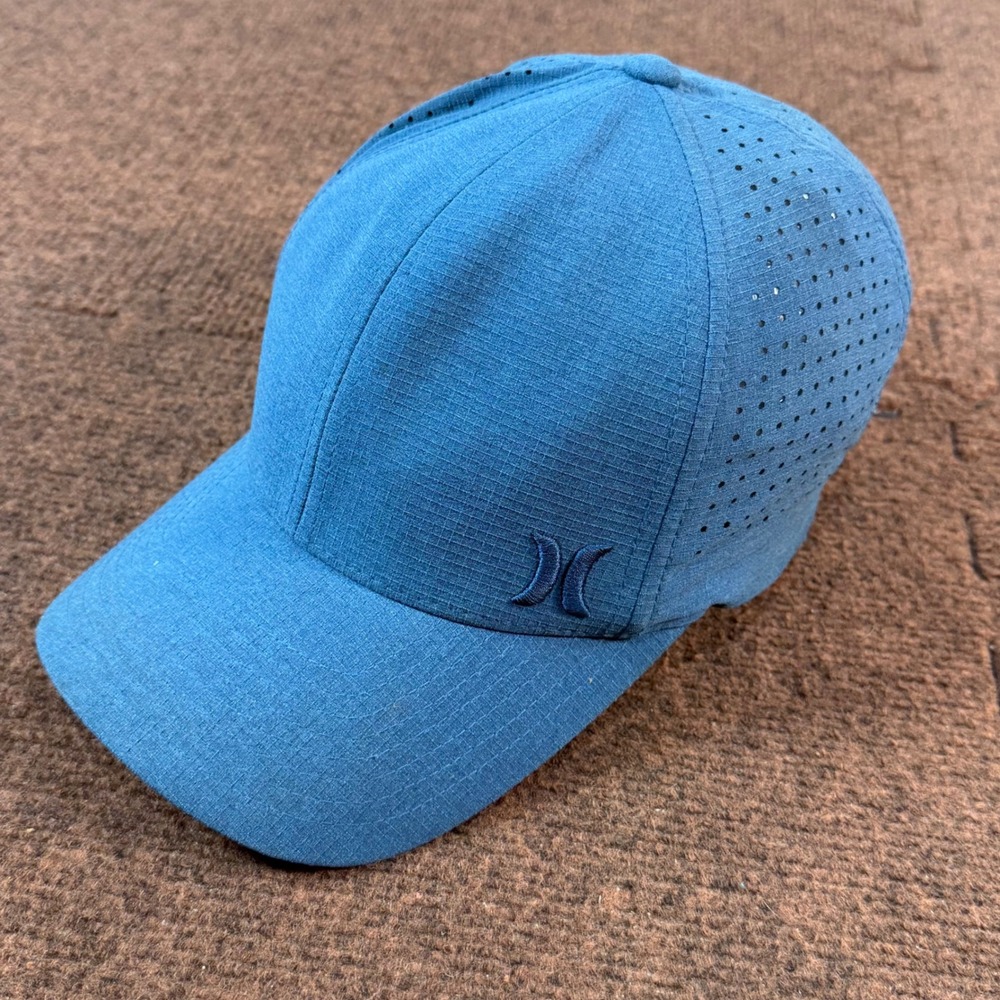 A- Hurley Nike Dri-FIT Flexfit Hat Blue Ripstop Perforated Hat L XL MHACRUSD